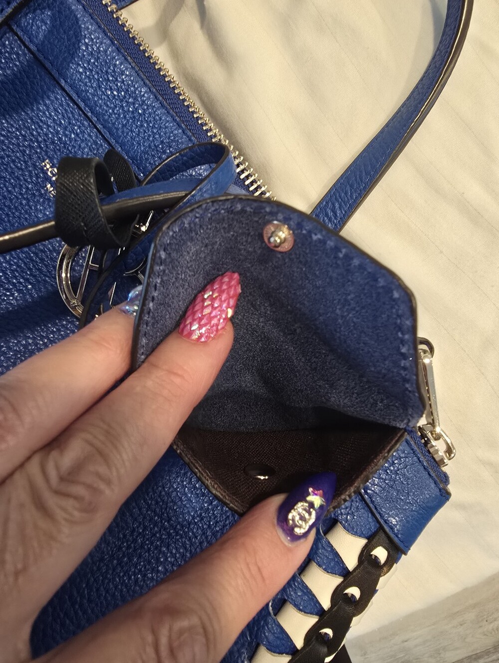 Henri Bendell Royal Blue With Whip Stitching And Two Bag Charms. - Picture 17 of 17